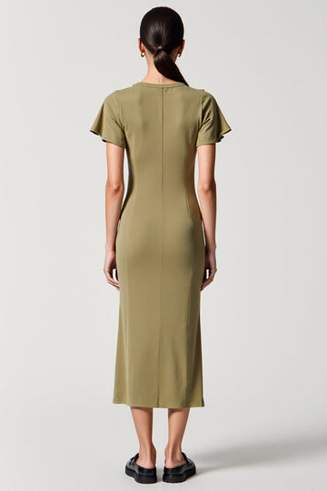 Robe à col carré Olive Sheath avec fente